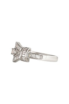 White Rhodium Finish Baguette-Cut Zircon Ring