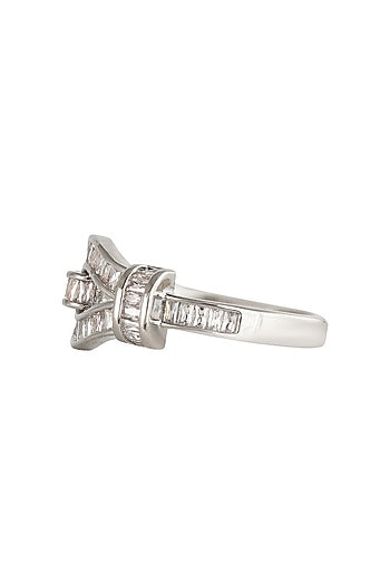 White Rhodium Finish Baguette-Cut Zircon Ring