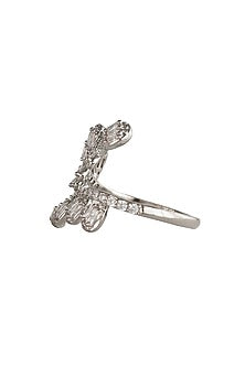 White Rhodium Finish Leaf-Shaped Zircon Branch Ring