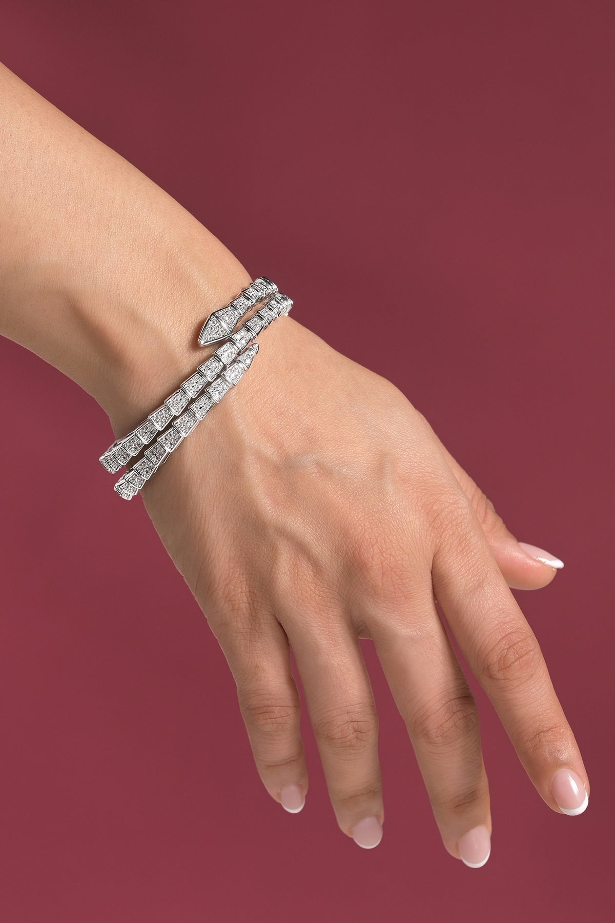 White Rhodium Finish Pave-Set Zircon Wrap-Style Bracelet