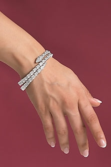 White Rhodium Finish Pave-Set Zircon Wrap-Style Bracelet