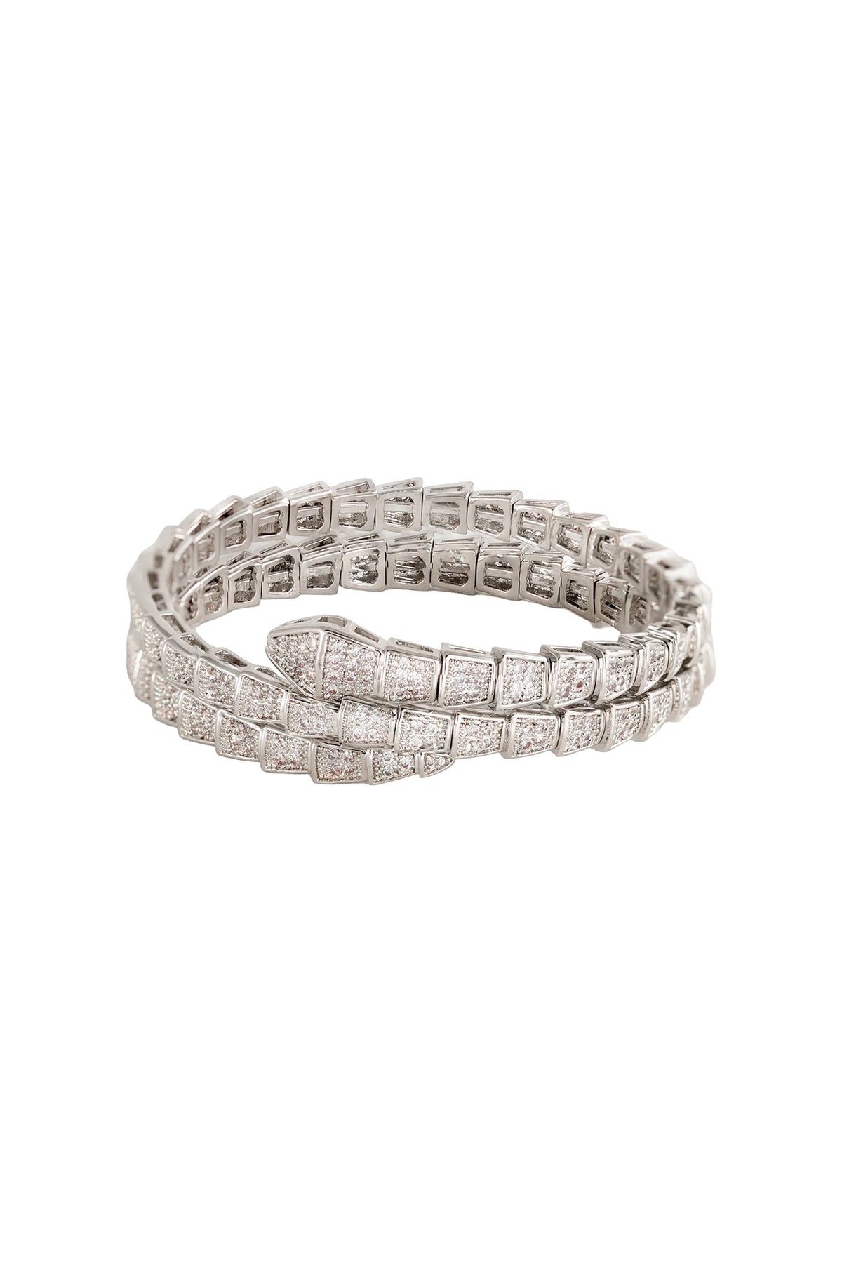 White Rhodium Finish Pave-Set Zircon Wrap-Style Bracelet