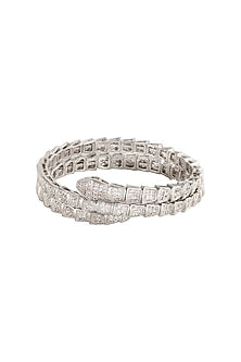 White Rhodium Finish Pave-Set Zircon Wrap-Style Bracelet