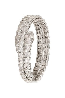 White Rhodium Finish Pave-Set Zircon Wrap-Style Bracelet