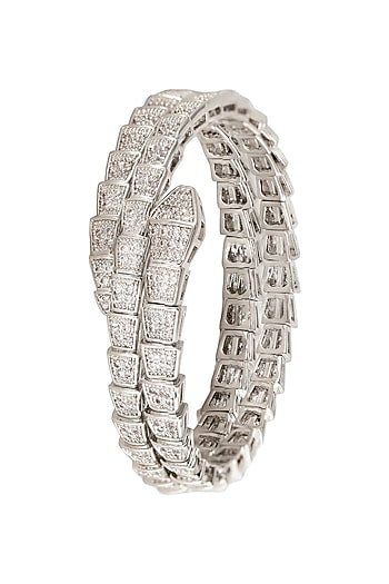 White Rhodium Finish Pave-Set Zircon Wrap-Style Bracelet