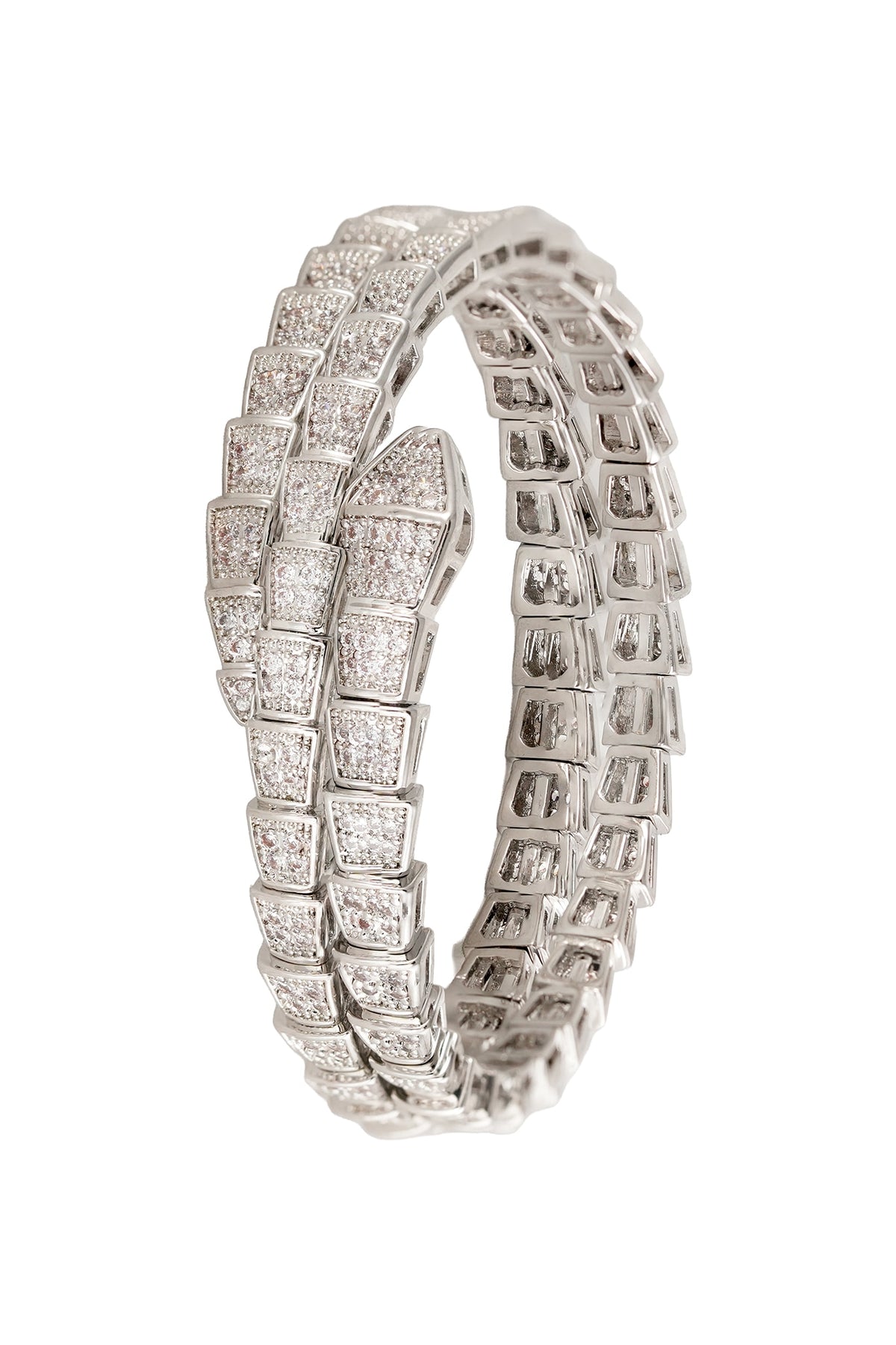 White Rhodium Finish Pave-Set Zircon Wrap-Style Bracelet