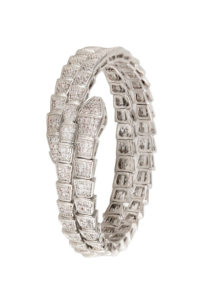 White Rhodium Finish Pave-Set Zircon Wrap-Style Bracelet