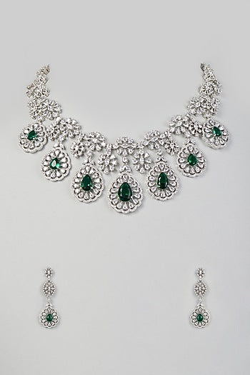 White Finish Faux Diamond Necklace Set