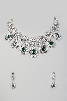 White Finish Faux Diamond Necklace Set