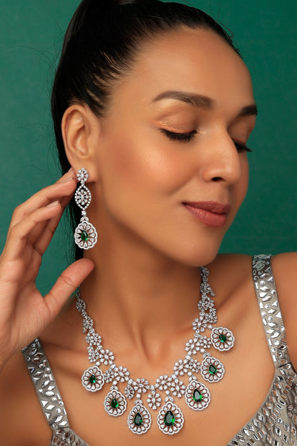 White Finish Faux Diamond Necklace Set