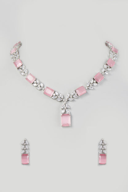 White Finish Pink Quartz Necklace Set