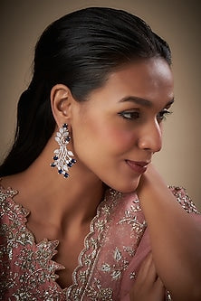 White Rhodium Finish Zircon & Sapphire Dangler Earrings
