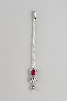 White Rhodium Finish Zircon & Ruby Maangtikka
