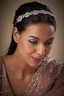 Gold Finish Kundan Polki & Pearl Meenakari Mathapatti