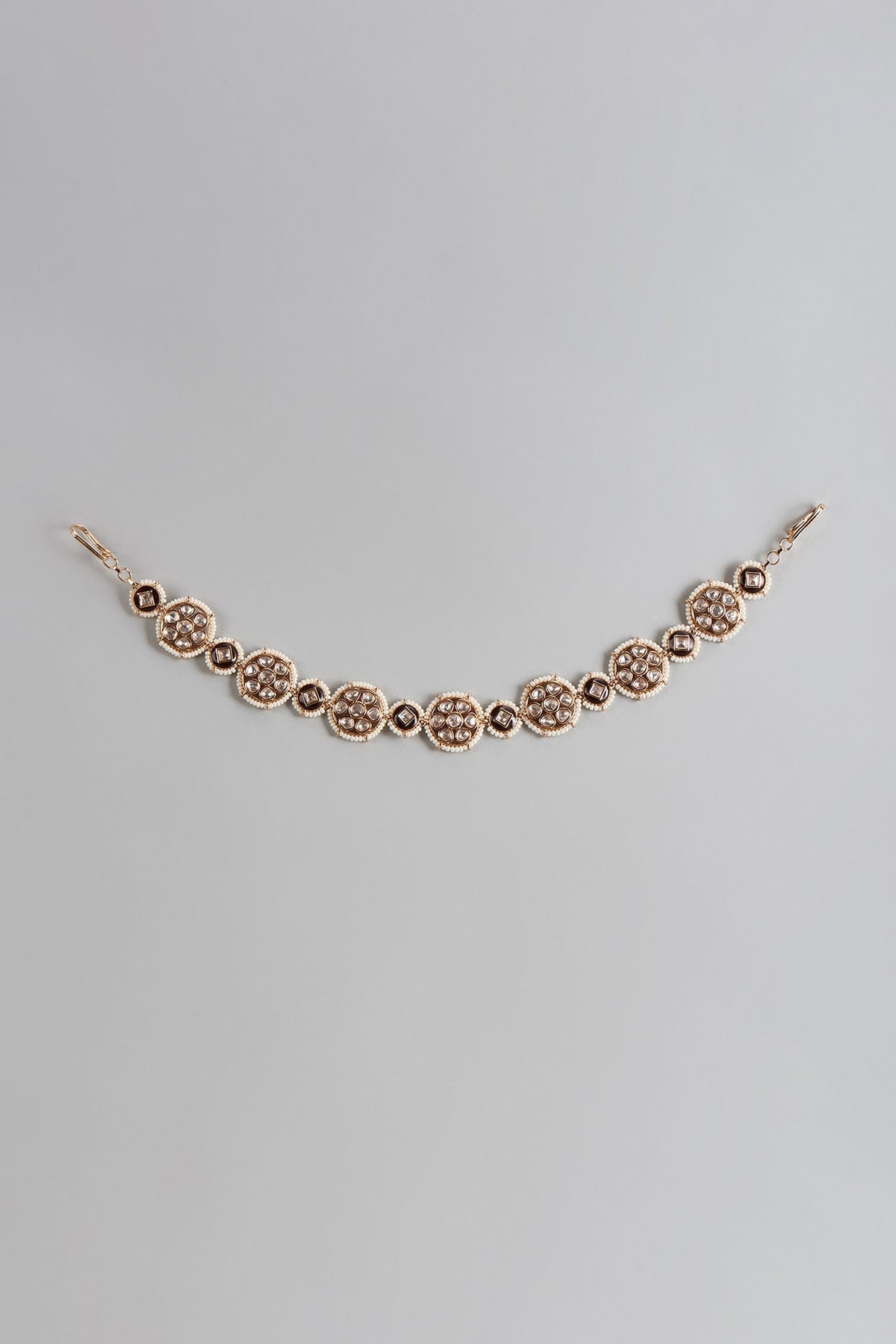 Gold Finish Kundan Polki & Pearl Meenakari Mathapatti