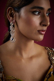 Gold Finish Kundan Polki & Zircon Dangler Earrings