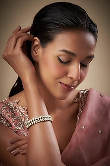 Gold Finish Kundan Polki Green Meenakari Bangle