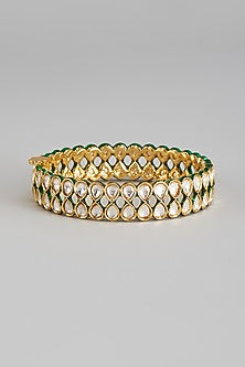 Gold Finish Kundan Polki Green Meenakari Bangle