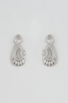 White Rhodium Finish Zircon Dangler Earrings
