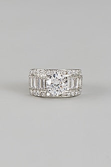White Rhodium Finish Zircon Ring