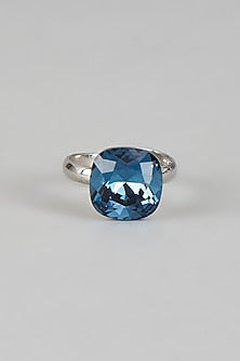White Rhodium Finish Blue Swarovski Ring