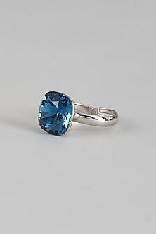 White Rhodium Finish Blue Swarovski Ring