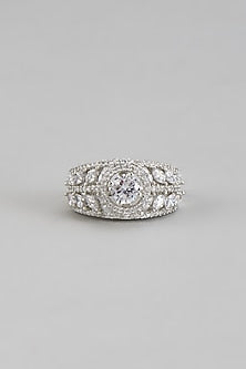 White Rhodium Finish Zircon Ring