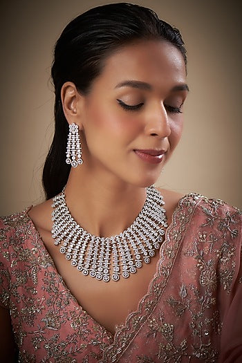 White Finish Zircon Necklace Set