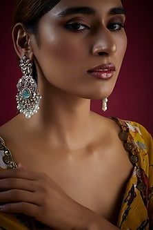 Two-Tone Finish Zircon Dangler Earrings