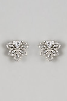 White Finish Zircon Stud Earrings
