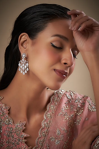 White Finish Zircon Dangler Earrings