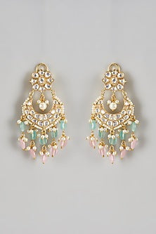 Gold Finish Kundan Polki & Shell Pearl Chandbali Earrings