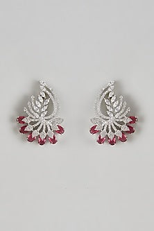 White Finish Zircon & Synthetic Ruby Dangler Earrings