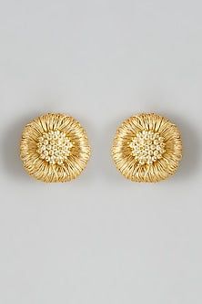 Gold Finish Shell Pearl Stud Earrings