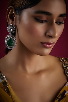 Black Rhodium Finish Synthetic Emerald Dangler Earrings