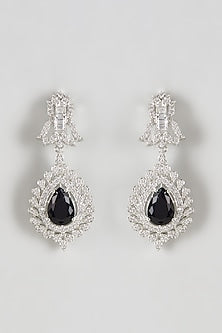 White Finish Zircon & Black Onyx Dangler Earrings