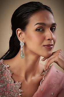 White Finish Zircon & Turquoise Stone Dangler Earrings