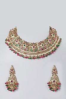 Gold Finish Jadau Necklace Set