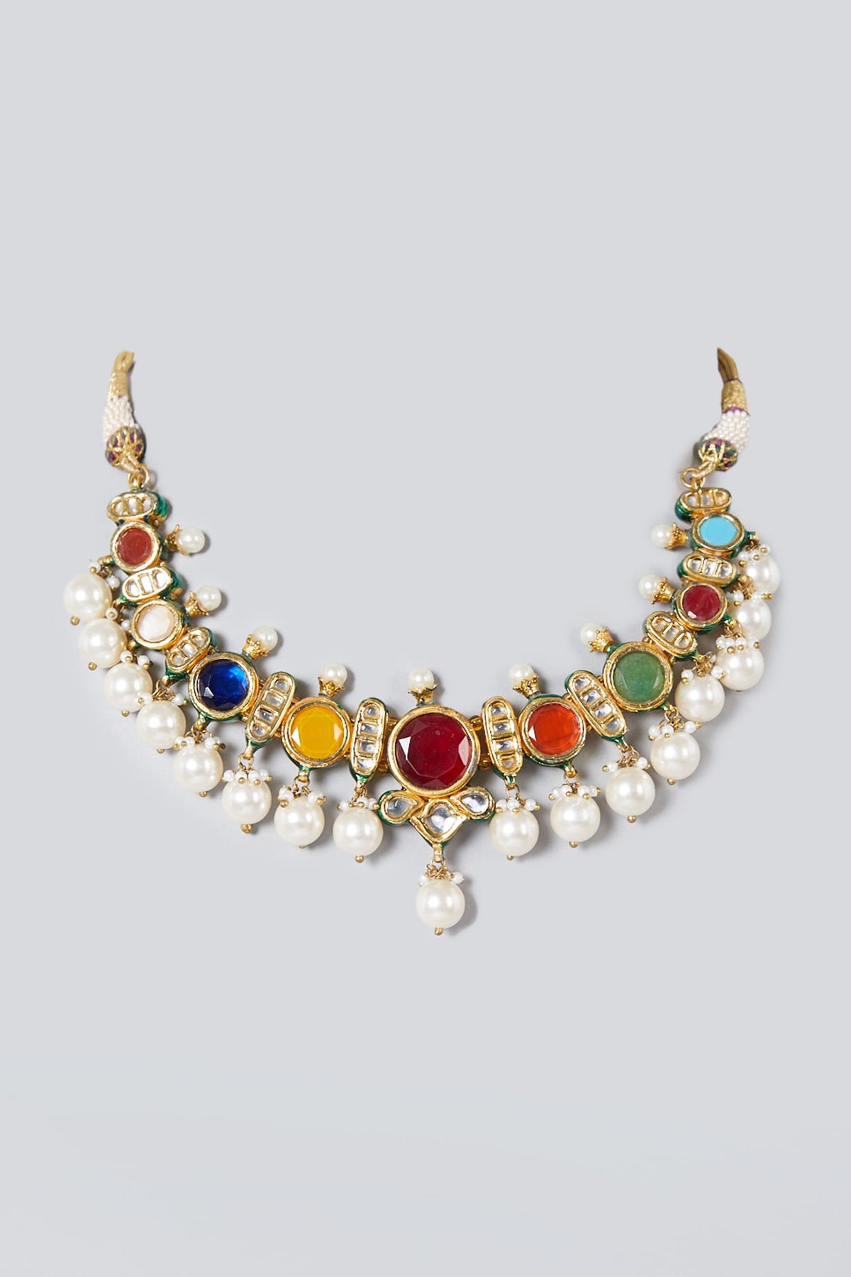 Gold Finish Navratan Choker Necklace