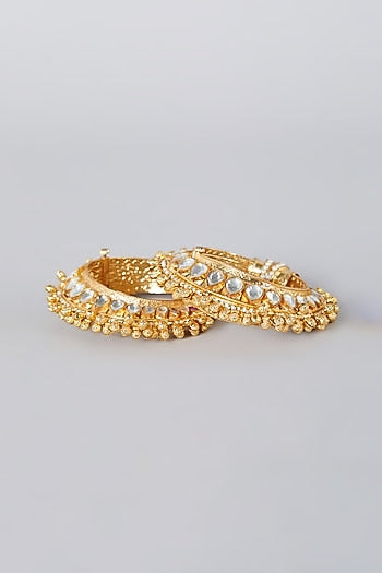 Gold Finish Kundan Polki Bangles (Set of 2)