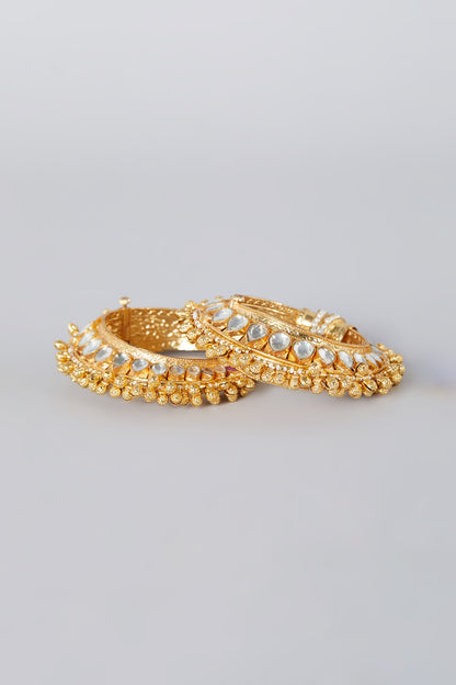 Gold Finish Kundan Polki Bangles (Set of 2)