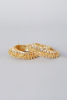Gold Finish Kundan Polki Bangles (Set of 2)