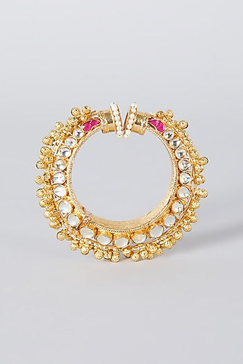 Gold Finish Kundan Polki Bangles (Set of 2)