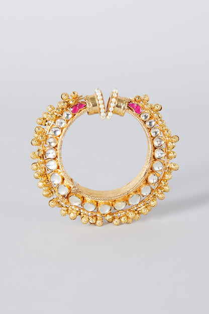Gold Finish Kundan Polki Bangles (Set of 2)
