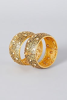 Antique Gold Finish Kundan Polki Bangles (Set of 2)