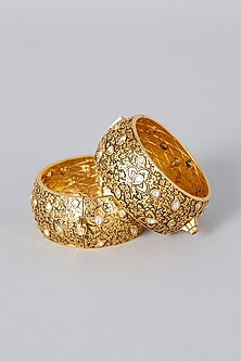 Antique Gold Finish Kundan Polki Bangles (Set of 2)