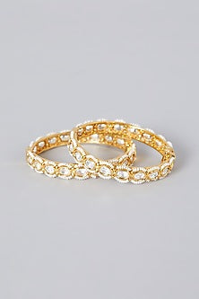 Gold Finish Bangles With Kundan Polki (Set Of 2)