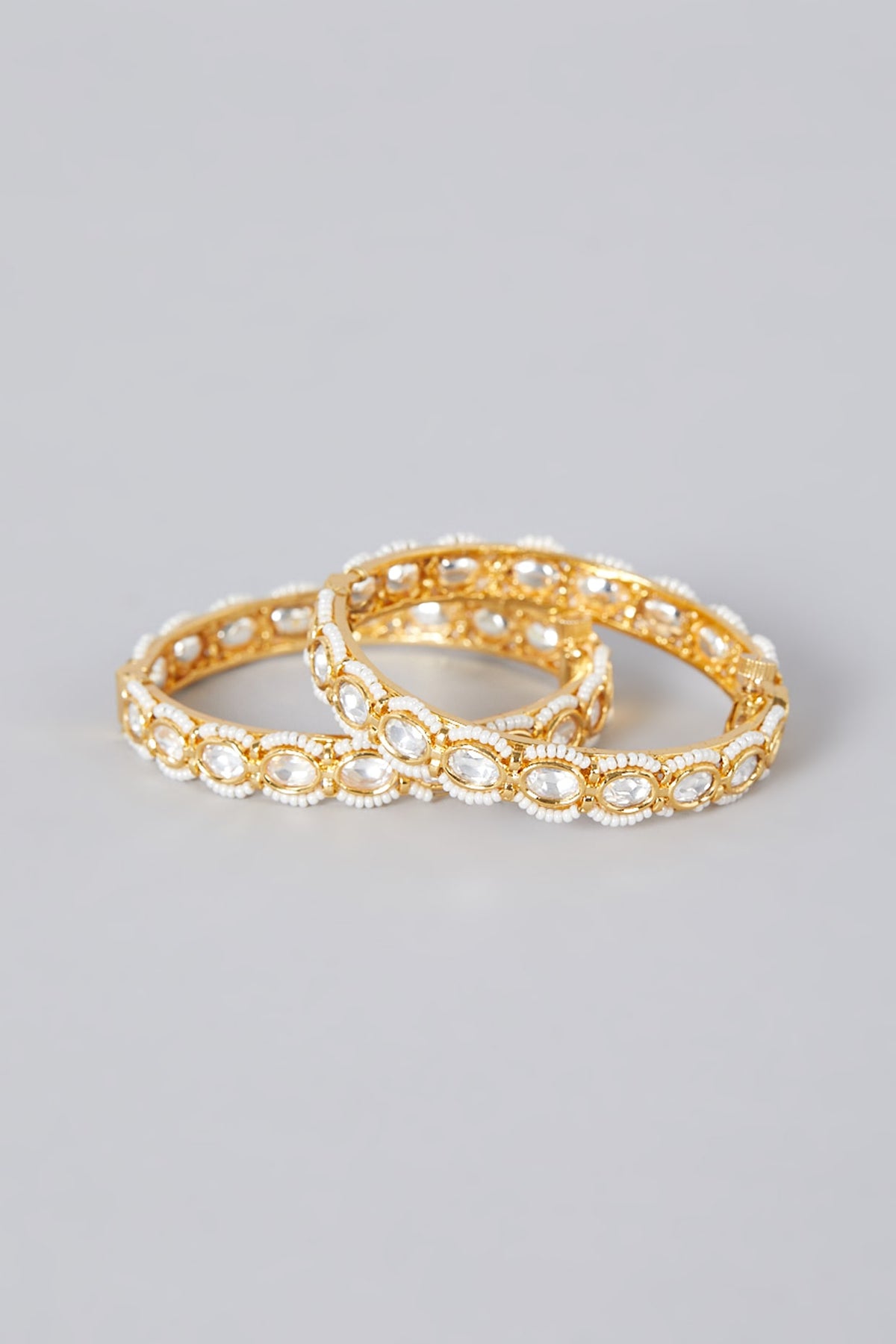 Gold Finish Bangles With Kundan Polki (Set Of 2)