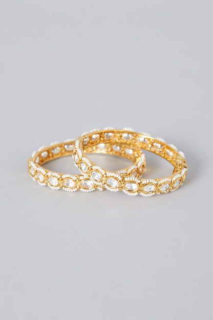 Gold Finish Bangles With Kundan Polki (Set Of 2)