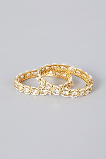 Gold Finish Bangles With Kundan Polki (Set Of 2)